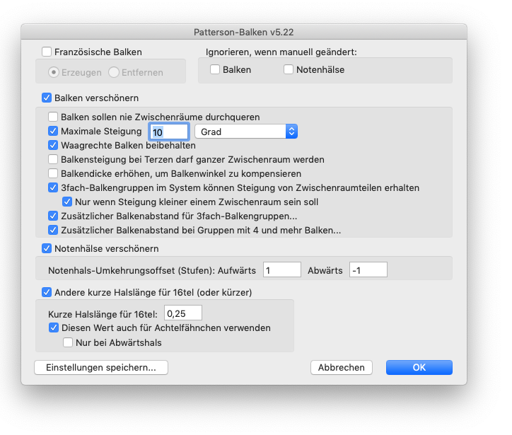 Dialogbox Patterson-Balken